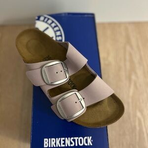 Women’s Birkenstock Size 38 (US 7) Yomo Lilac Sandals with Silver Buckles